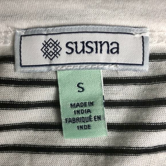 Susina White Pinstripe Square Neck Short Sleeve Striped T-Shirt - Size Small - Picture 7 of 10